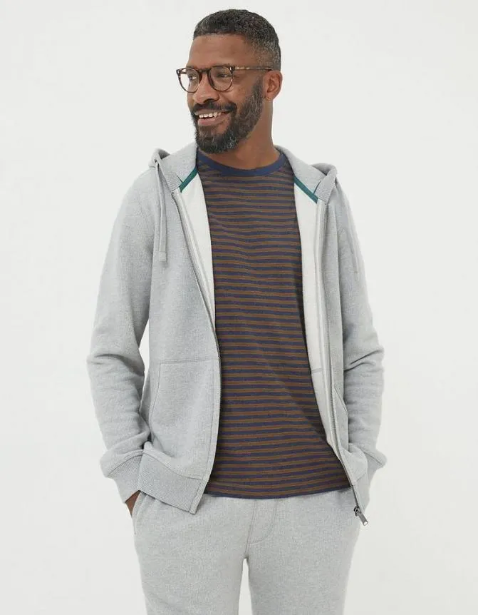 Fatface Sweatshirts and Hoodies Frome Textured ZipUp Hoodie Grey Marl 8211 Men