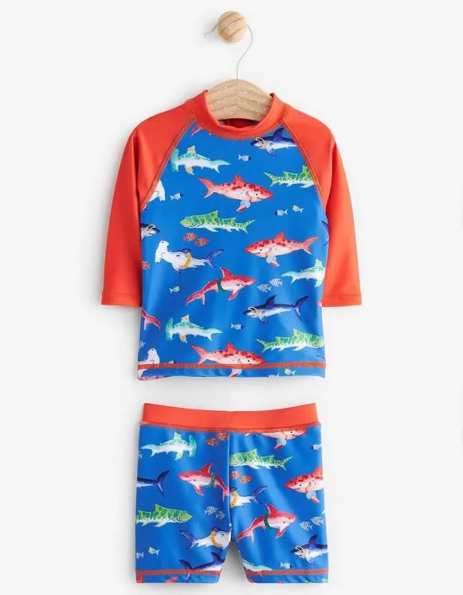 Fatface Swimwear Three Piece Shark Swim Set Blue 8211 Kids and Baby