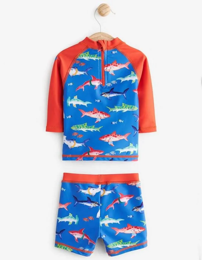 Fatface Swimwear Three Piece Shark Swim Set Blue 8211 Kids and Baby