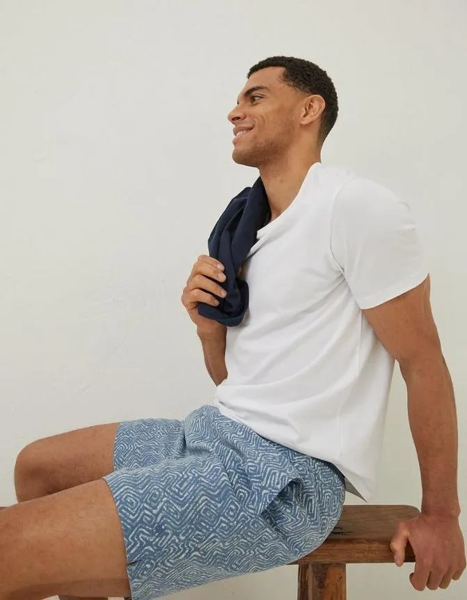 Fatface Swimwear Trevose Tile Print Swim Shorts Washed Blue 8211 Men