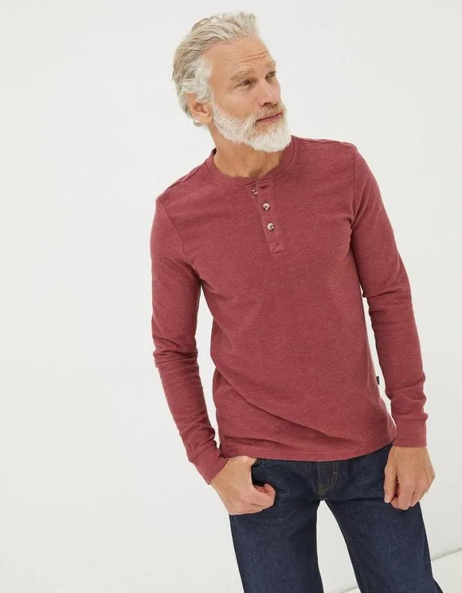 Fatface TShirts Long Sleeve Kintbury Henley Burgundy 8211 Men