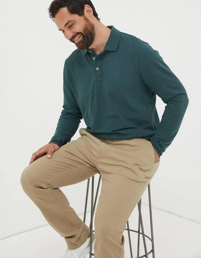 Fatface TShirts Long Sleeve Organic Pique Polo Jade Green 8211 Men