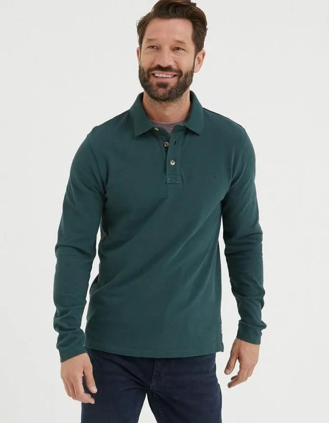 Fatface TShirts Long Sleeve Organic Pique Polo Jade Green 8211 Men