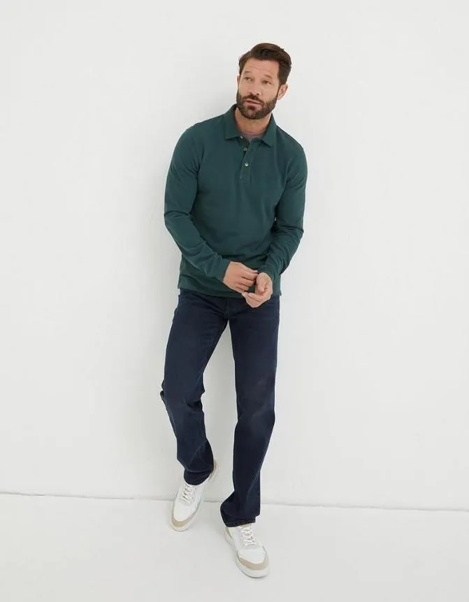 Fatface TShirts Long Sleeve Organic Pique Polo Jade Green 8211 Men