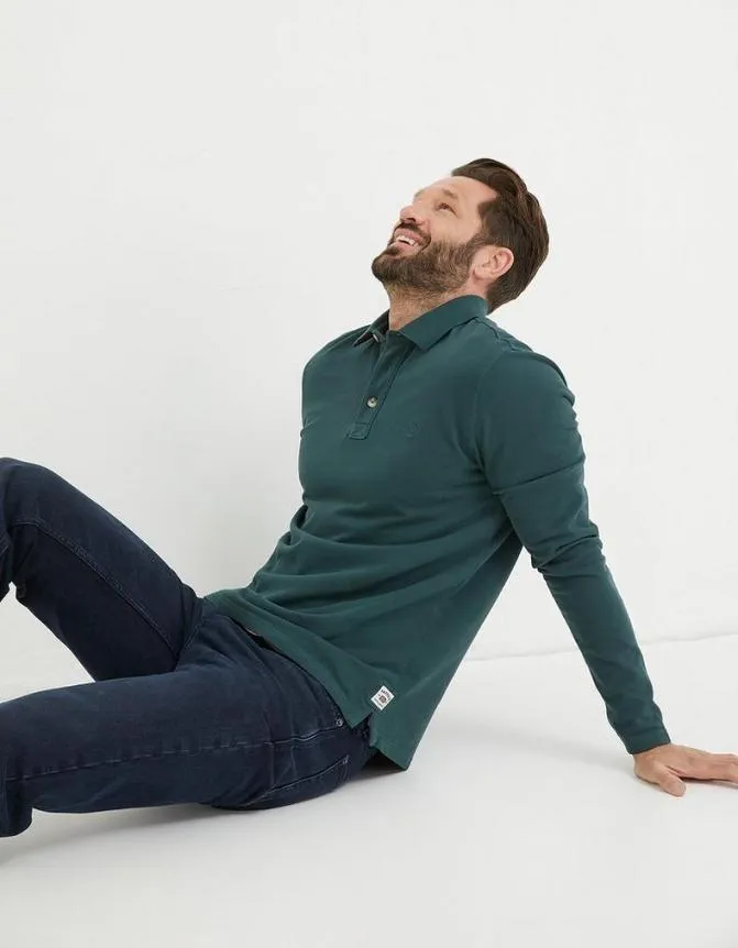 Fatface TShirts Long Sleeve Organic Pique Polo Jade Green 8211 Men