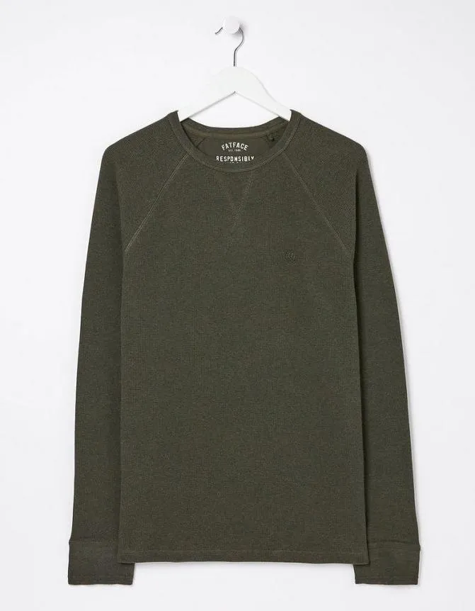 Fatface TShirts Long Sleeve Waffle Crew Khaki Marl 8211 Men