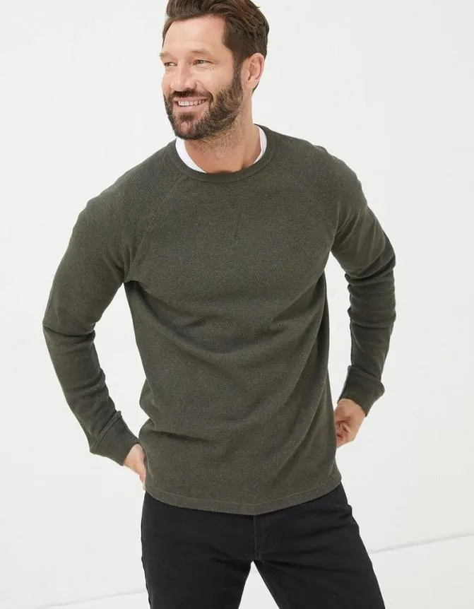 Fatface TShirts Long Sleeve Waffle Crew Khaki Marl 8211 Men