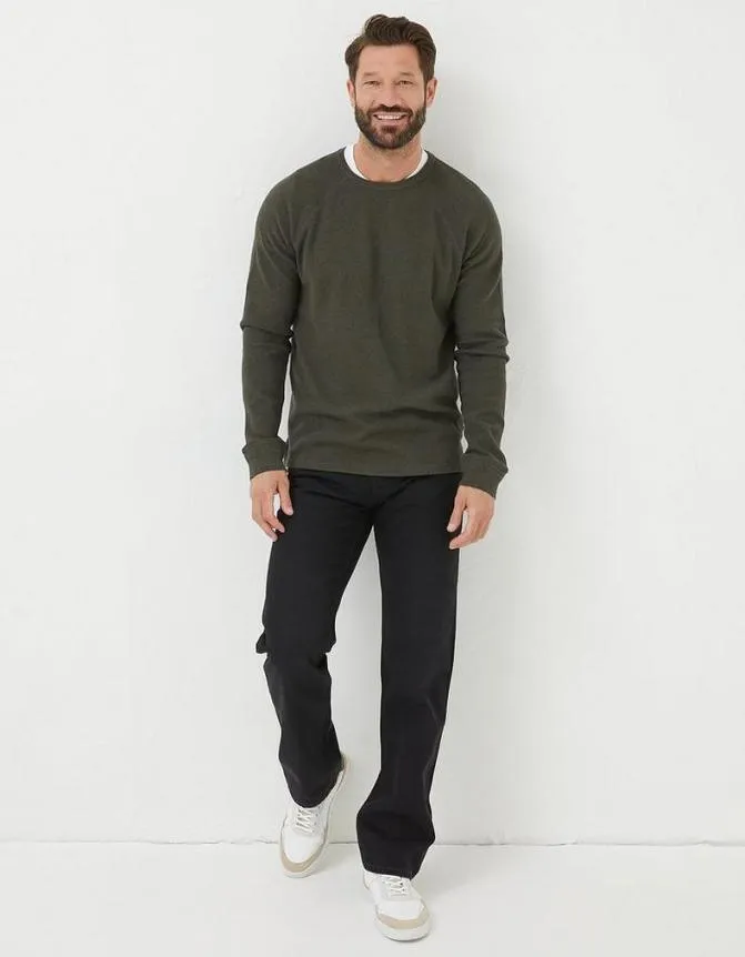 Fatface TShirts Long Sleeve Waffle Crew Khaki Marl 8211 Men