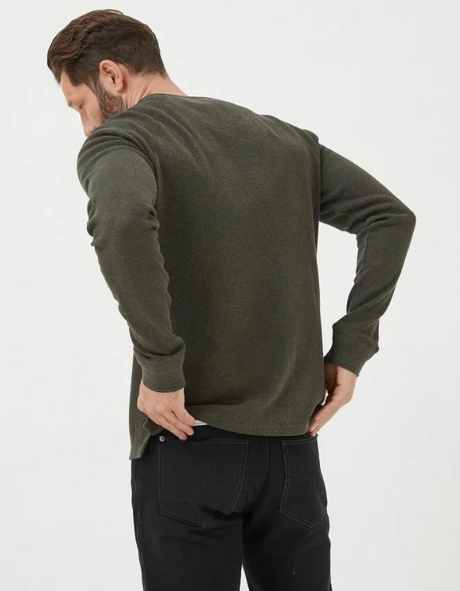 Fatface TShirts Long Sleeve Waffle Crew Khaki Marl 8211 Men