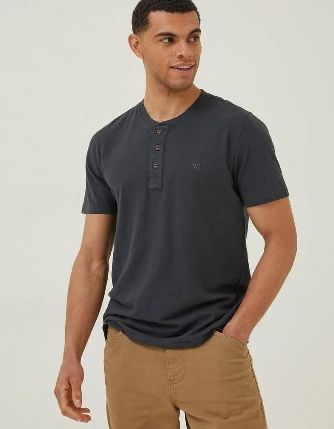 Fatface TShirts Slub Henley TShirt Washed Black 8211 Men