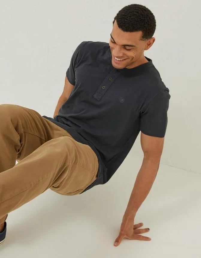 Fatface TShirts Slub Henley TShirt Washed Black 8211 Men