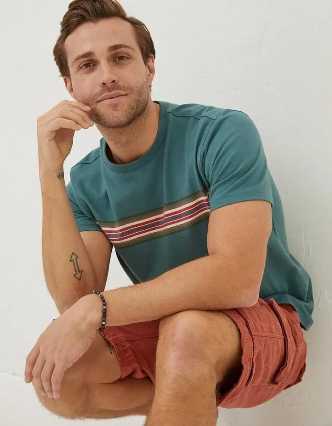 Fatface TShirts West Bay Chest Stripe TShirt Teal Green 8211 Men