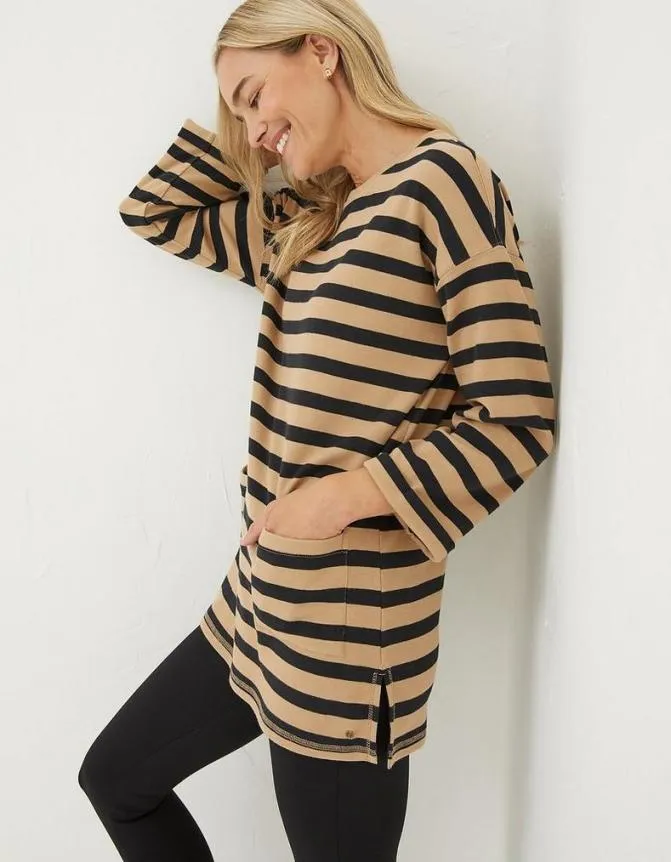 Fatface Tops and TShirts Amari Stripe Tunic Washed Tan 8211 Women