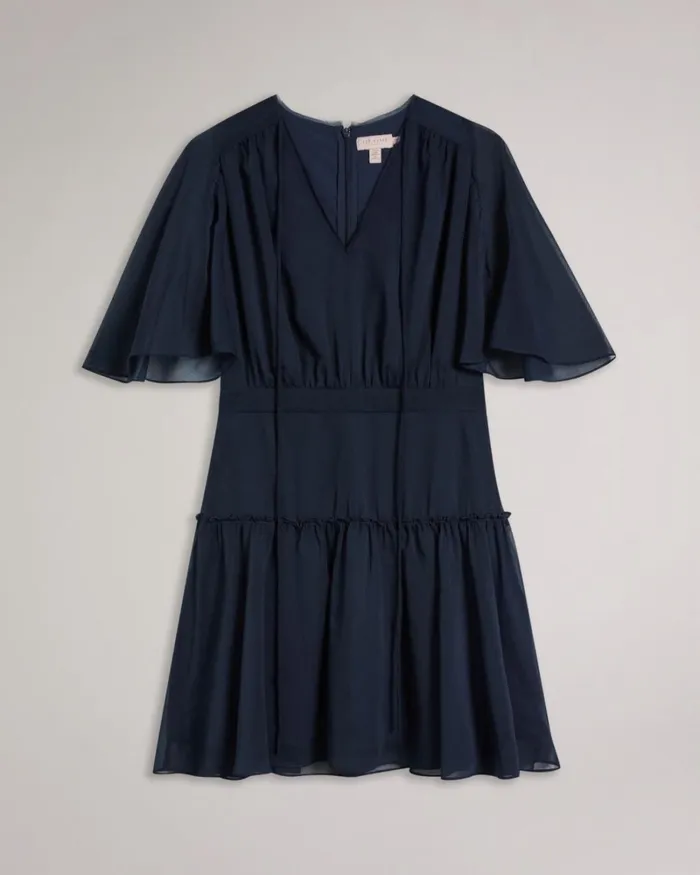 Fit And Flare Tiered Mini Dress Dark Blue Women Ted Baker Clothing