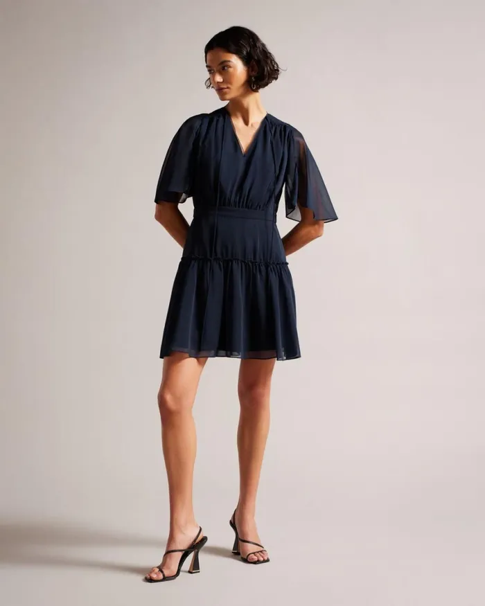 Fit And Flare Tiered Mini Dress Dark Blue Women Ted Baker Clothing