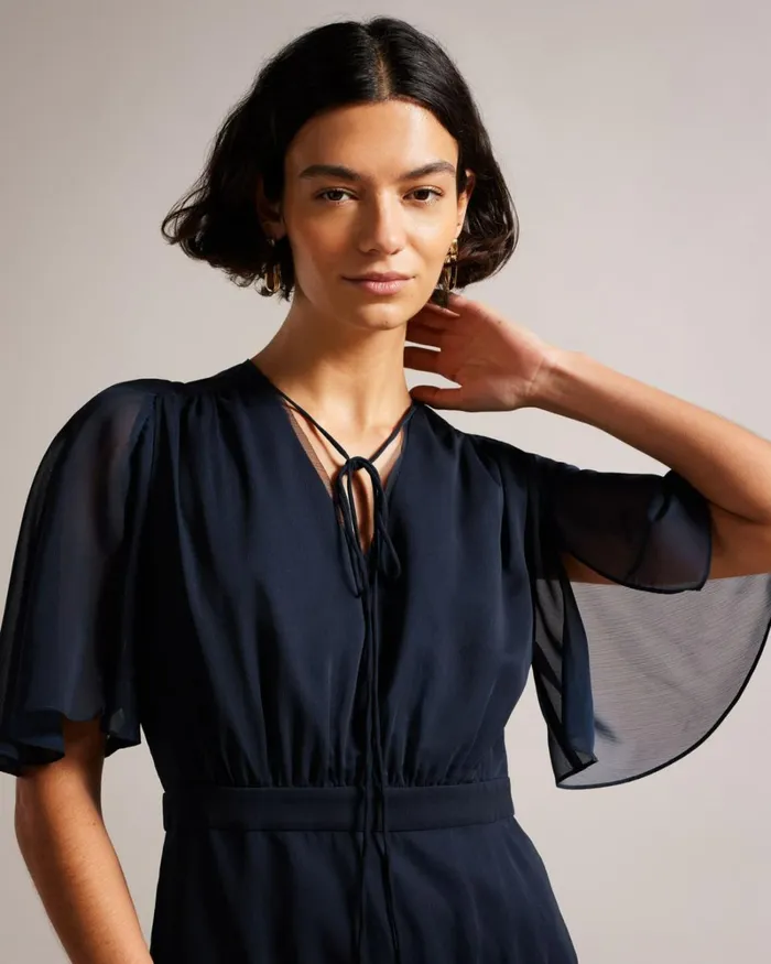 Fit And Flare Tiered Mini Dress Dark Blue Women Ted Baker Clothing