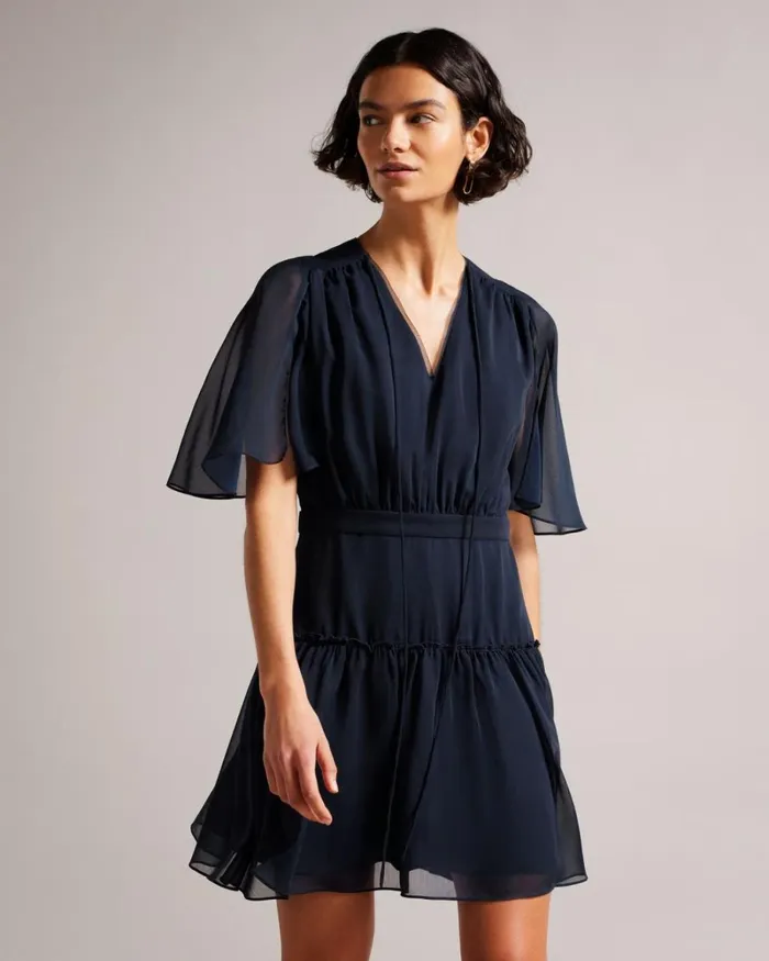 Fit And Flare Tiered Mini Dress Dark Blue Women Ted Baker Clothing