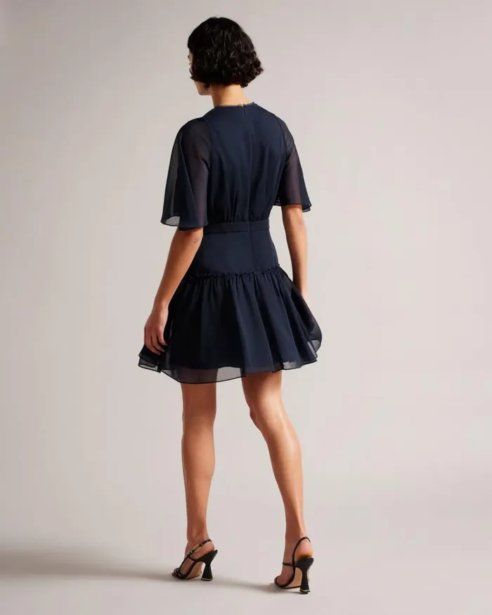 Fit And Flare Tiered Mini Dress Dark Blue Women Ted Baker Clothing