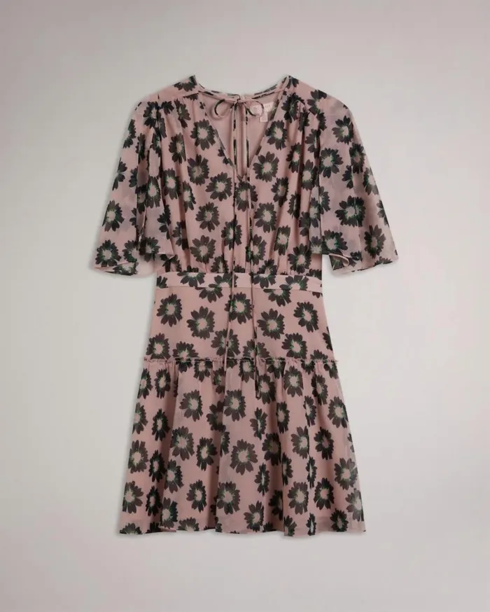 Fit And Flare Tiered Mini Dress Pink Women Ted Baker Clothing