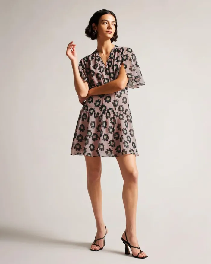 Fit And Flare Tiered Mini Dress Pink Women Ted Baker Clothing