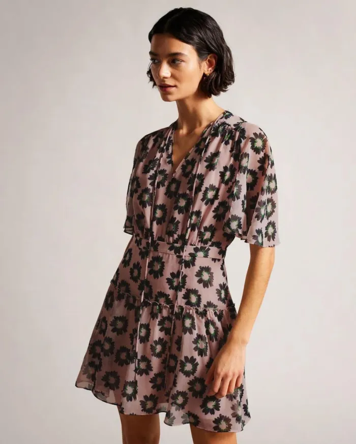 Fit And Flare Tiered Mini Dress Pink Women Ted Baker Clothing
