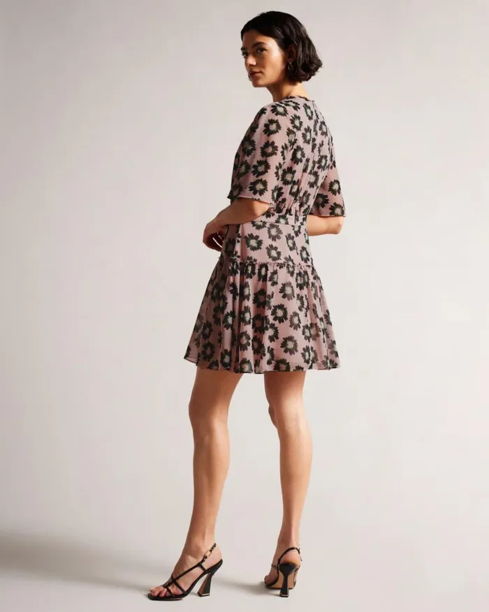 Fit And Flare Tiered Mini Dress Pink Women Ted Baker Clothing
