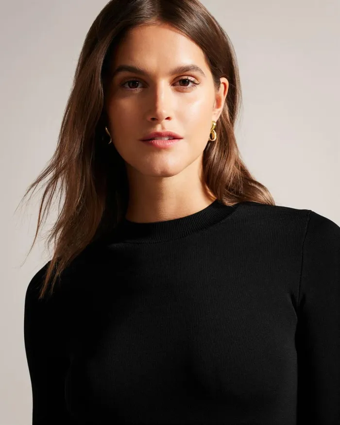 Fitted Knit Bodice Dress With Ruffle Skirt Black Women Ted Baker Clothing
