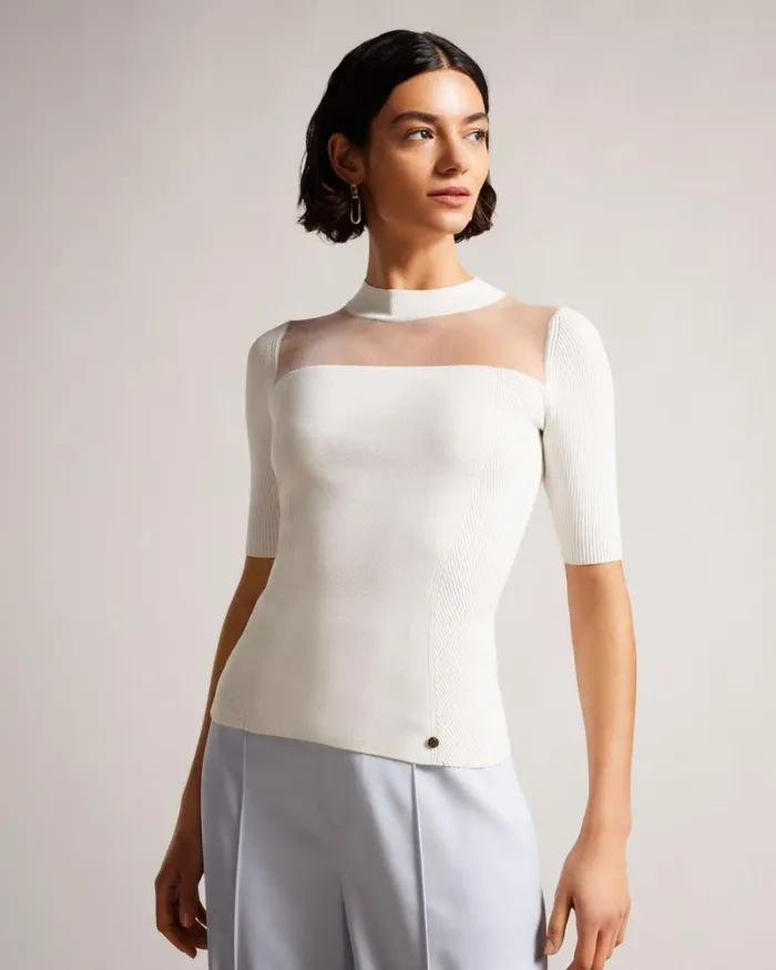 Fitted Knit Top White Women Ted Baker Clothing Fitted Knit Top White Women Ted Baker Clothing