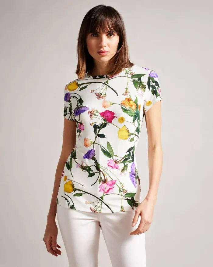 Fitted TShirt With Twist Neck White Women Ted Baker Clothing Fitted TShirt With Twist Neck White Women Ted Baker Clothing