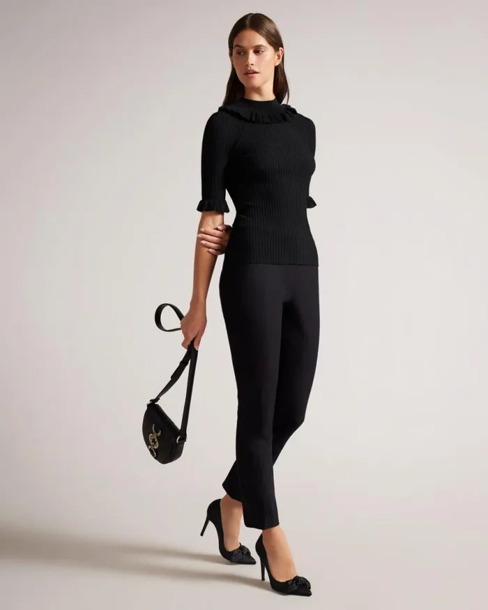 Fitted Top With Frill Neck Detail Black Women Ted Baker Clothing