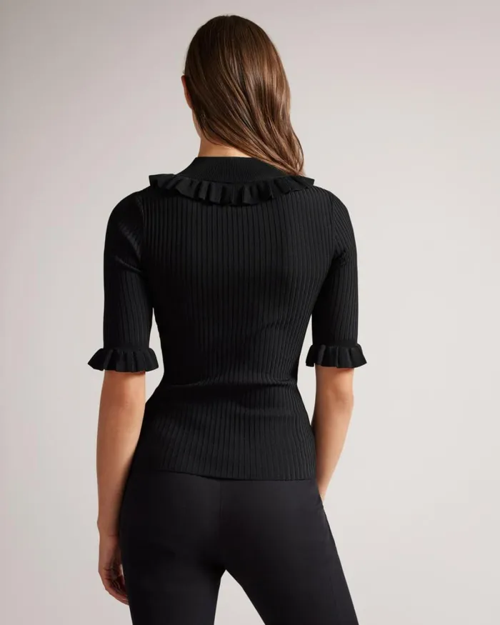 Fitted Top With Frill Neck Detail Black Women Ted Baker Clothing Fitted Top With Frill Neck Detail Black Women Ted Baker Clothing