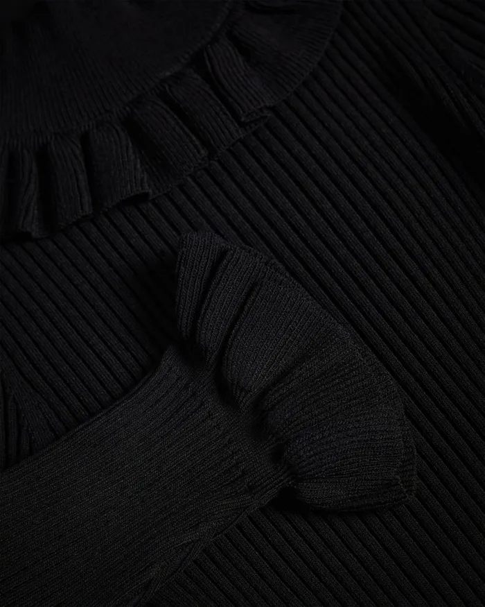 Fitted Top With Frill Neck Detail Black Women Ted Baker Clothing Fitted Top With Frill Neck Detail Black Women Ted Baker Clothing