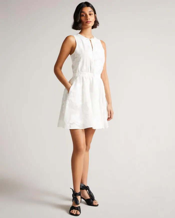 Flippy Mini Dress With Neck Tie White Women Ted Baker Dresses Flippy Mini Dress With Neck Tie White Women Ted Baker Dresses