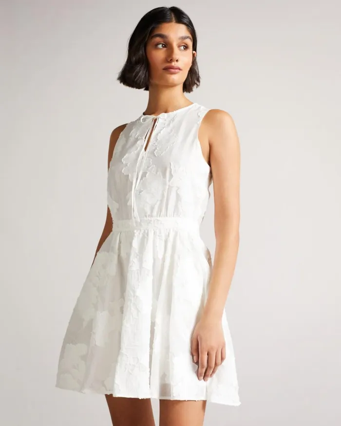 Flippy Mini Dress With Neck Tie White Women Ted Baker Dresses Flippy Mini Dress With Neck Tie White Women Ted Baker Dresses