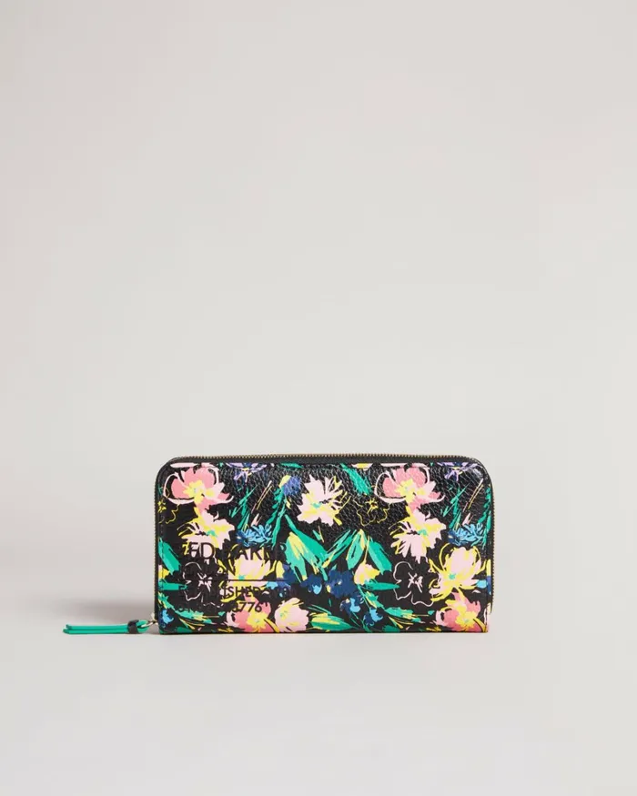 Flirty Texture Magnolia Large Zip Purse Black Women Ted Baker Wallets and Card Holders