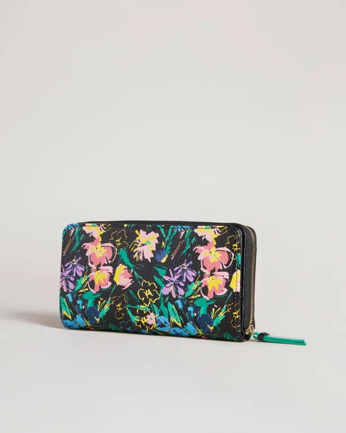 Flirty Texture Magnolia Large Zip Purse Black Women Ted Baker Wallets and Card Holders