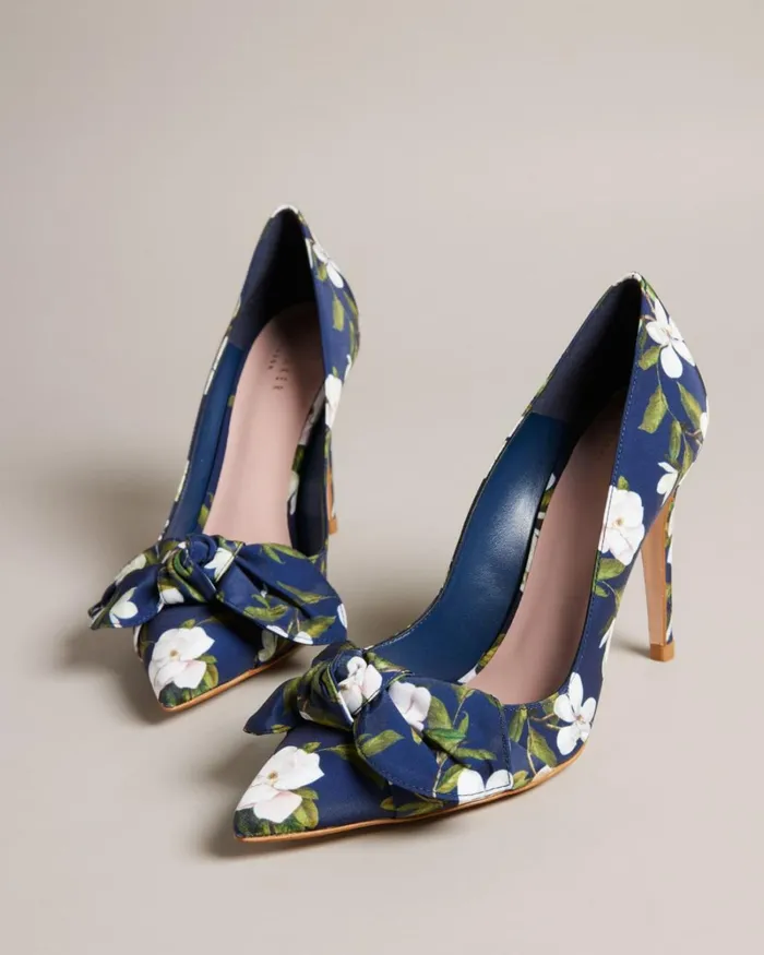 Floral Bow Court Heels Navy Women Ted Baker Heels Floral Bow Court Heels Navy Women Ted Baker Heels