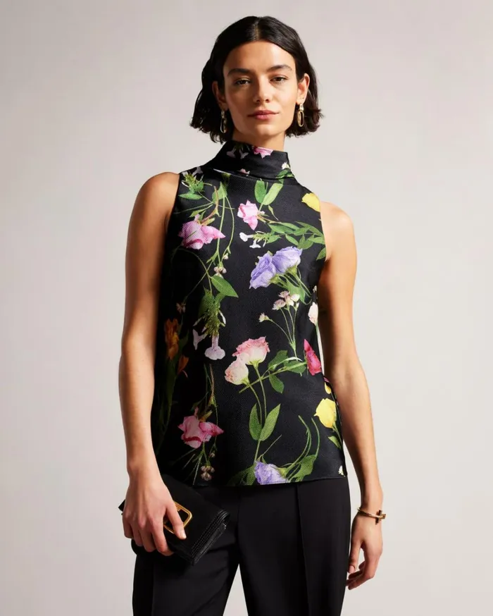 Floral Cowl Neck Top Black Women Ted Baker Clothing