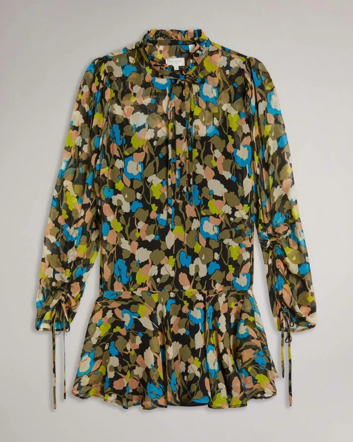 Floral Droppedwaist Mini Dress Black Women Ted Baker Dresses