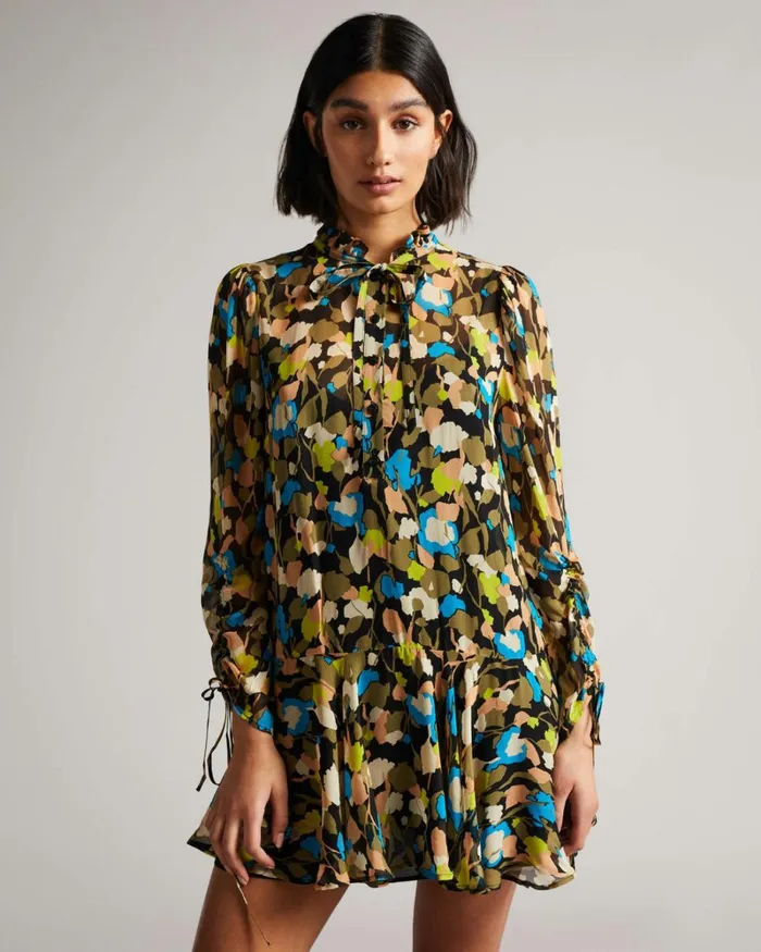 Floral Droppedwaist Mini Dress Black Women Ted Baker Dresses Floral Droppedwaist Mini Dress Black Women Ted Baker Dresses