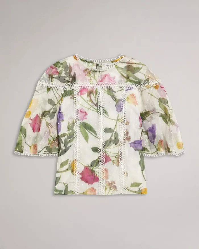 Floral High Neck Top With Lace Details White Women Ted Baker Clothing