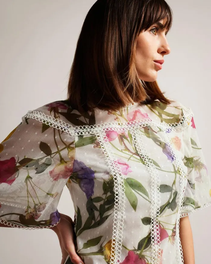 Floral High Neck Top With Lace Details White Women Ted Baker Clothing Floral High Neck Top With Lace Details White Women Ted Baker Clothing