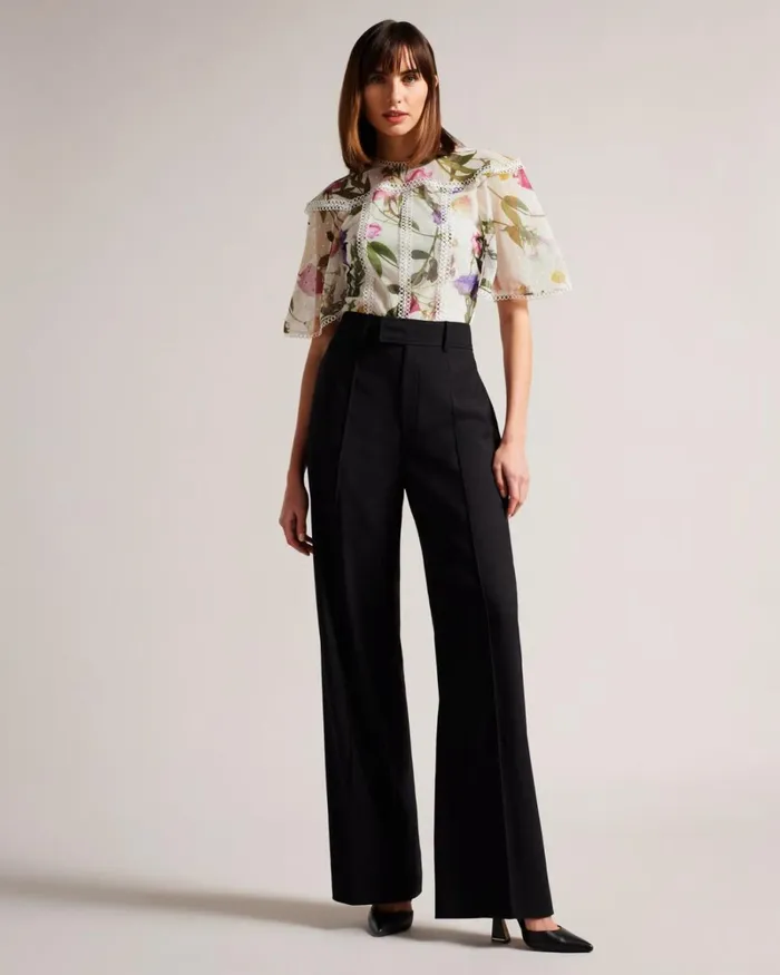 Floral High Neck Top With Lace Details White Women Ted Baker Clothing Floral High Neck Top With Lace Details White Women Ted Baker Clothing