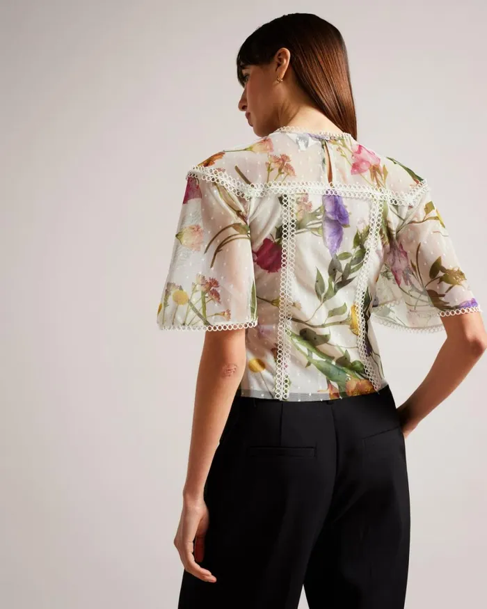 Floral High Neck Top With Lace Details White Women Ted Baker Clothing Floral High Neck Top With Lace Details White Women Ted Baker Clothing