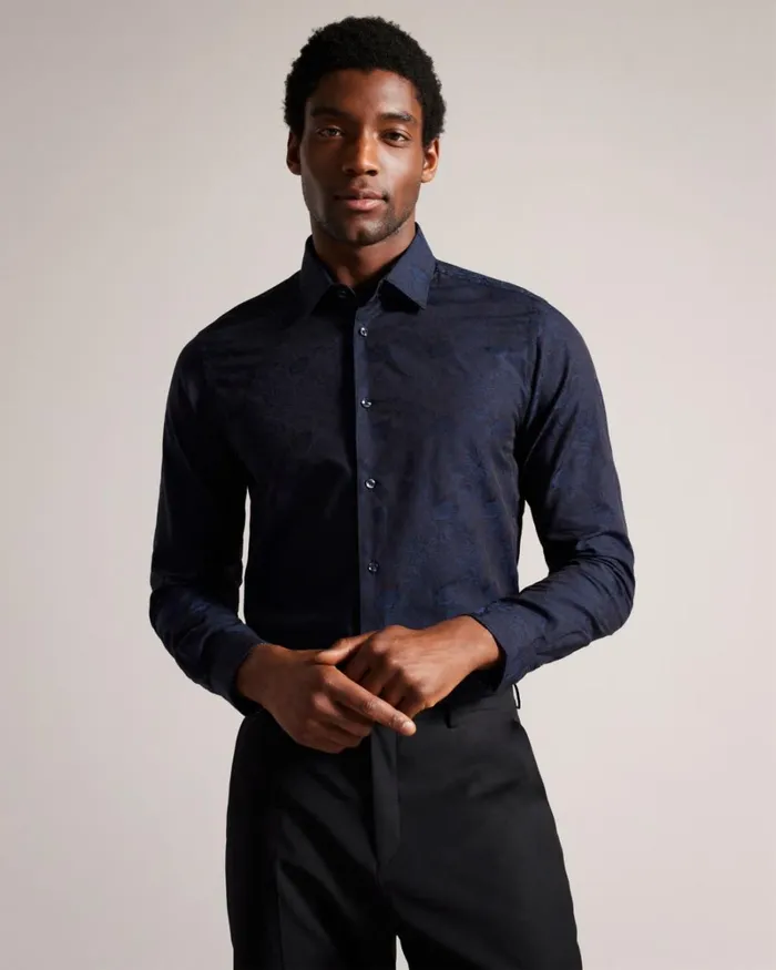 Floral Jacquard Shirt Navy Men Ted Baker Clothing Floral Jacquard Shirt Navy Men Ted Baker Clothing