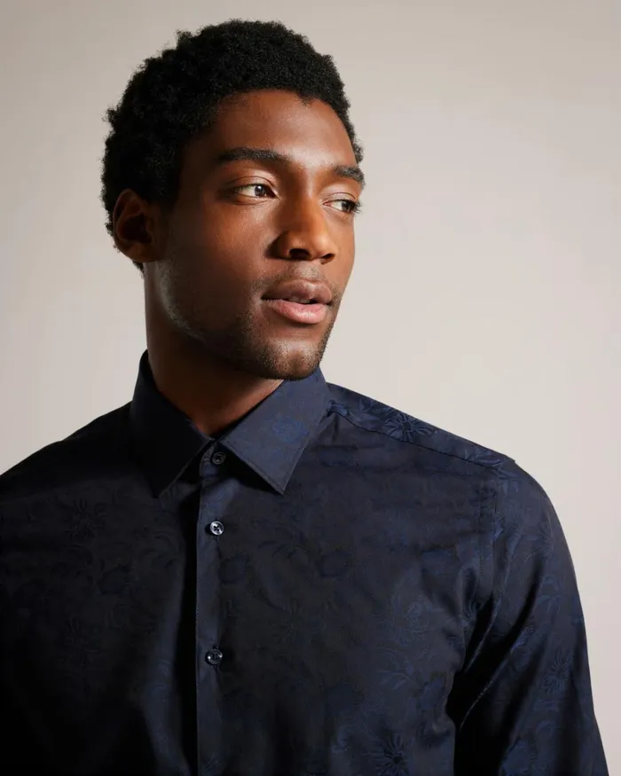 Floral Jacquard Shirt Navy Men Ted Baker Clothing Floral Jacquard Shirt Navy Men Ted Baker Clothing