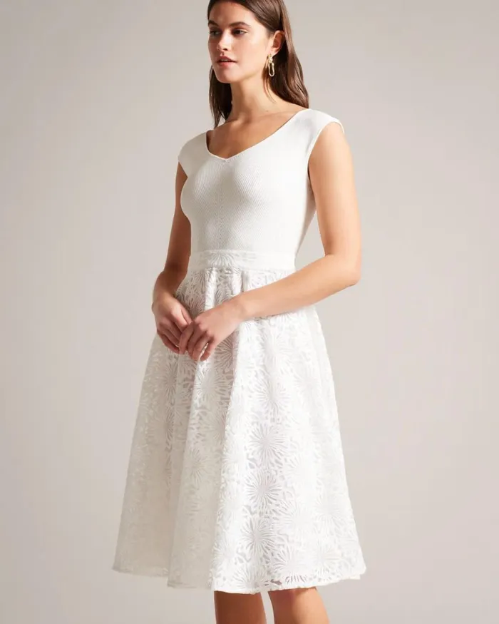 Floral Knit Bodice Midi Dress White Women Ted Baker Clothing