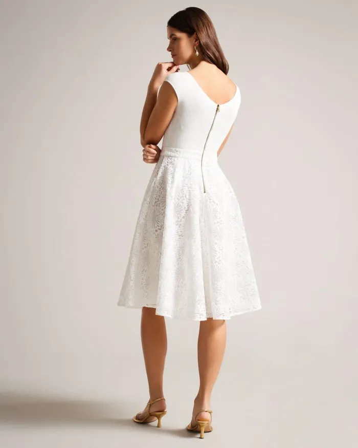 Floral Knit Bodice Midi Dress White Women Ted Baker Clothing