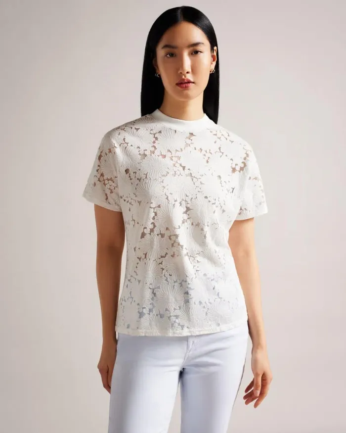 Floral Lace Relaxed TShirt White Women Ted Baker Clothing