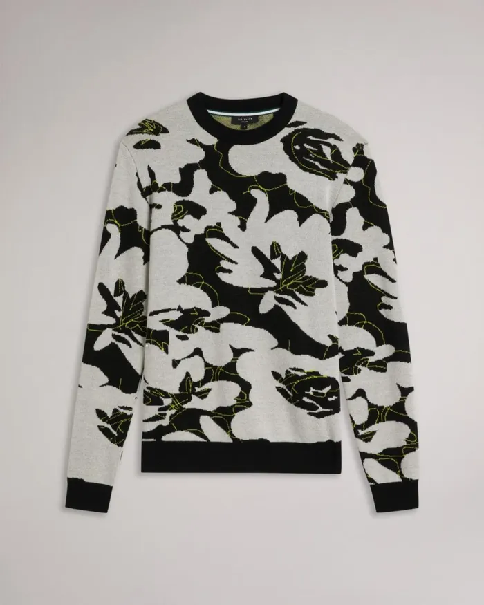 Floral Merino Wool Jumper Black Men Ted Baker Clothing